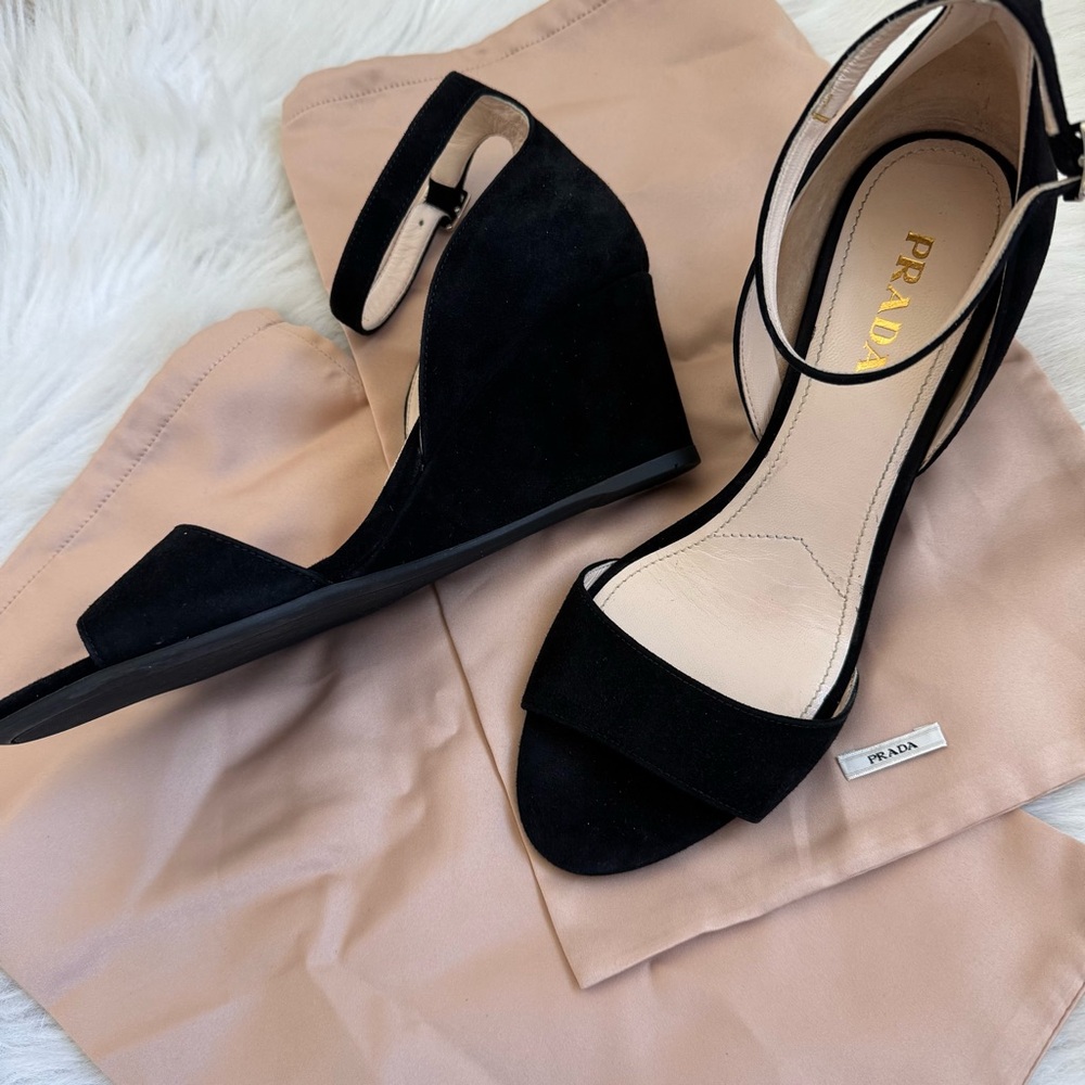 Brand new prada suede wedge black kitten heel sandals 38.5 - Picture 6 of 14